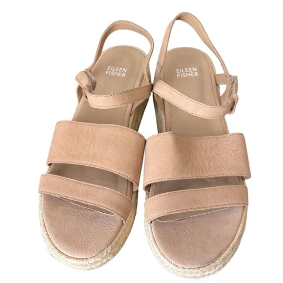 EILEEN FISHER Size 8.5 Sandals Devi Platform Wedge Espadrille Jute Strappy - Picture 2 of 6